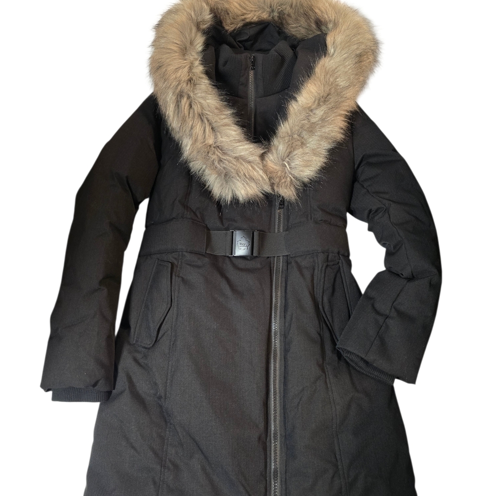 Toboggan Canada Black Winter Parka Faux Fur Hood Belted Eva B III Sweetheart - Picture 6 of 7